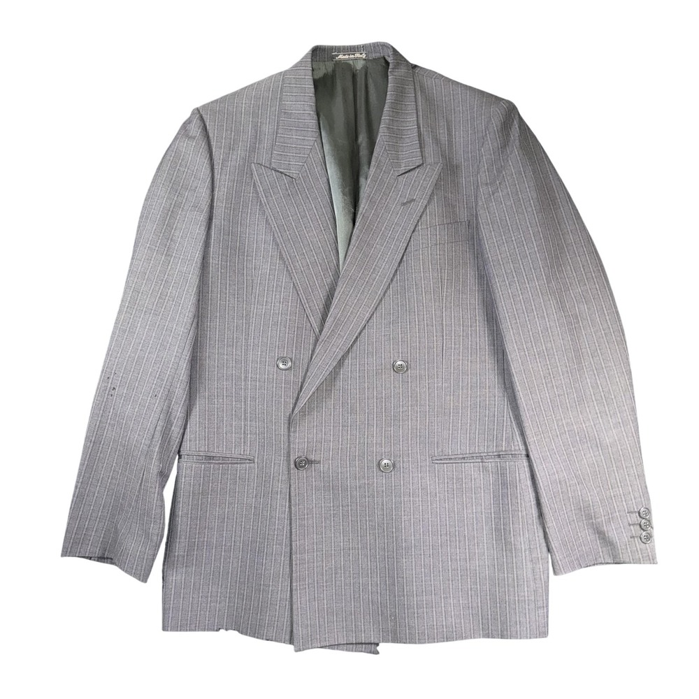 Ungaro Uomo Blazer Mens 44L Gray Pinstripe Wool‎ Double Breasted Made Italy
